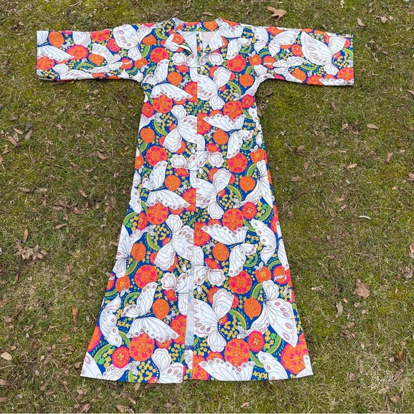RARE Vintage Handmade maximalist groovy butterfly kaftan maxi dress - Picture 3 of 11